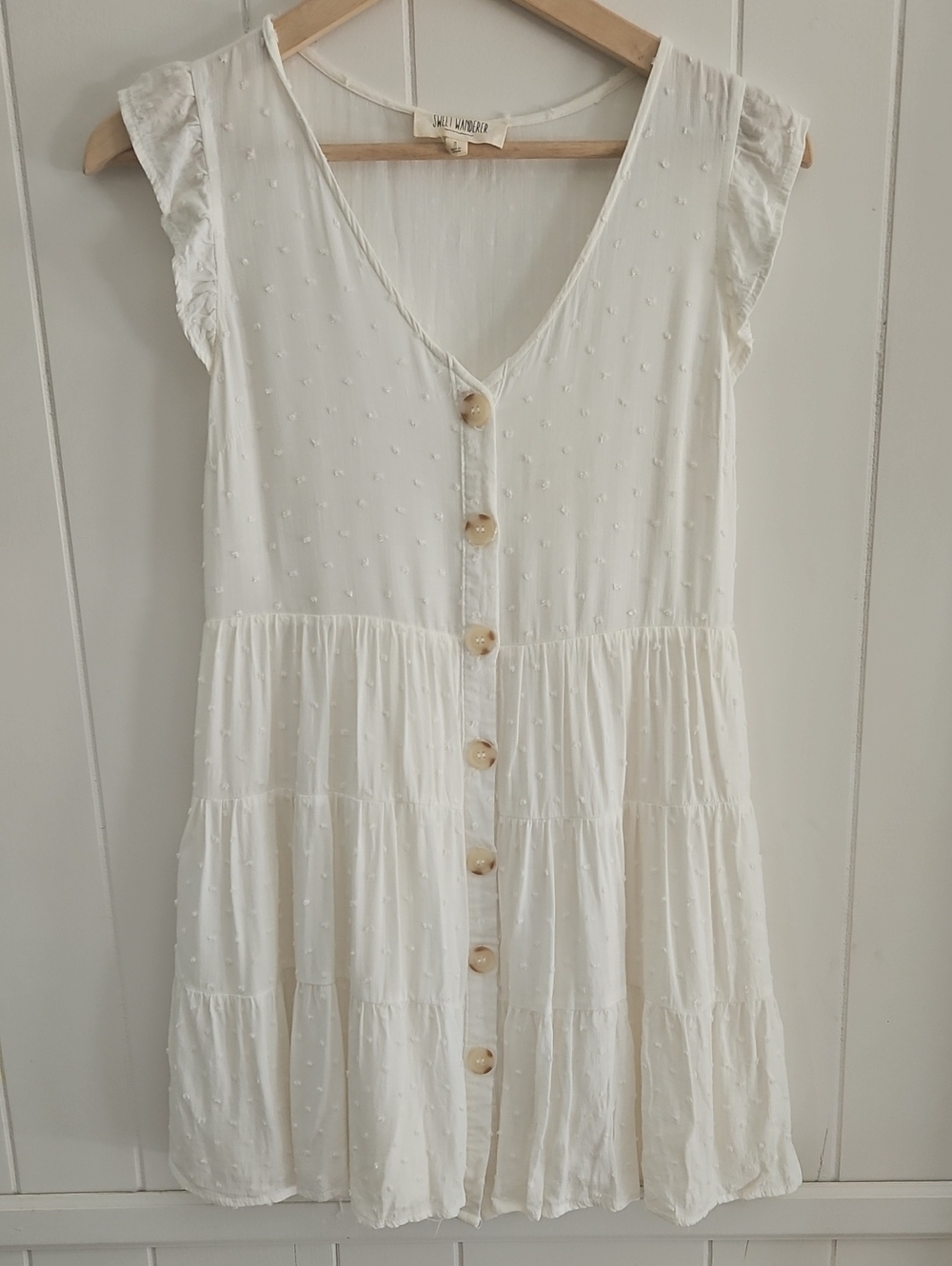 Sweet Wanderer White Swiss Dot Tiered Mini Dress Size M Cottagecore Boho